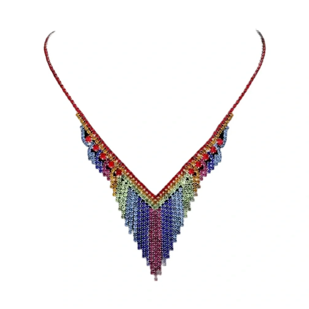 Colorful Rhinestone Earrings and Necklace Matching Set